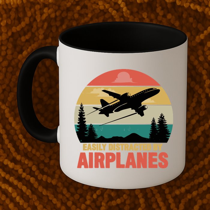 Easily Distracted By Airplanes Lover Retro Funny Pilot Mug