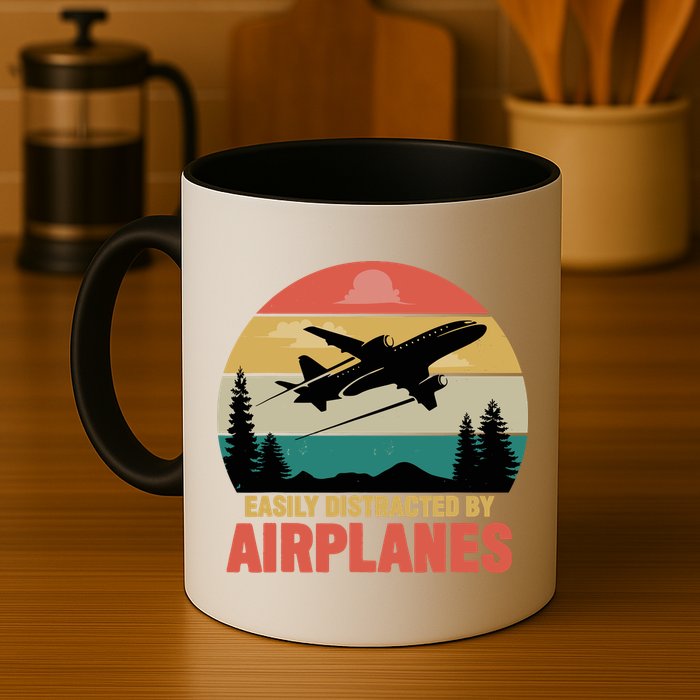 Easily Distracted By Airplanes Lover Retro Funny Pilot Mug