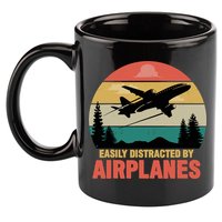 Easily Distracted By Airplanes Lover Retro Funny Pilot 11oz C Handle Ceramic Mug