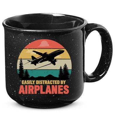 Easily Distracted By Airplanes Lover Retro Funny Pilot 15oz Campfire Ceramic Mug