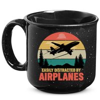 Easily Distracted By Airplanes Lover Retro Funny Pilot 15oz Campfire Ceramic Mug
