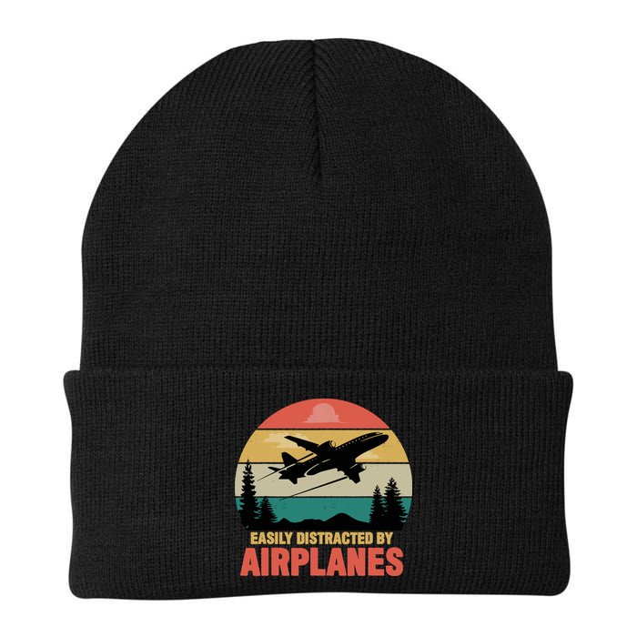 Easily Distracted By Airplanes Lover Retro Funny Pilot Beanie