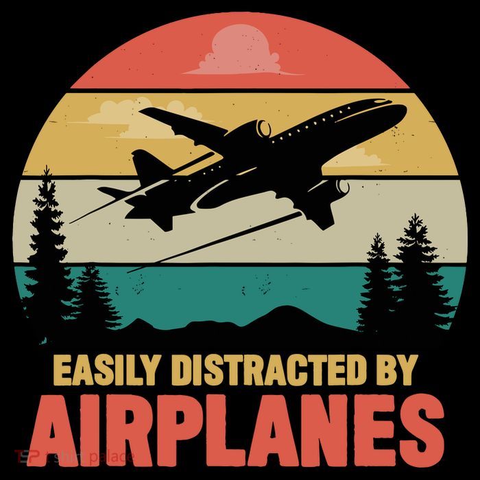 Easily Distracted By Airplanes Lover Retro Funny Pilot Flat Bill Trucker Hat