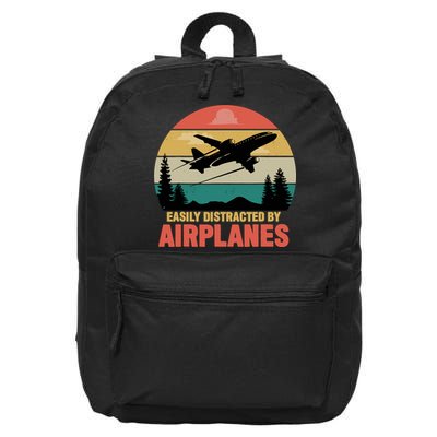 Easily Distracted By Airplanes Lover Retro Funny Pilot 16 in Basic Backpack