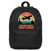 Easily Distracted By Airplanes Lover Retro Funny Pilot 16 in Basic Backpack
