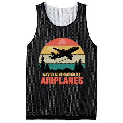 Easily Distracted By Airplanes Lover Retro Funny Pilot Mesh Reversible Basketball Jersey Tank