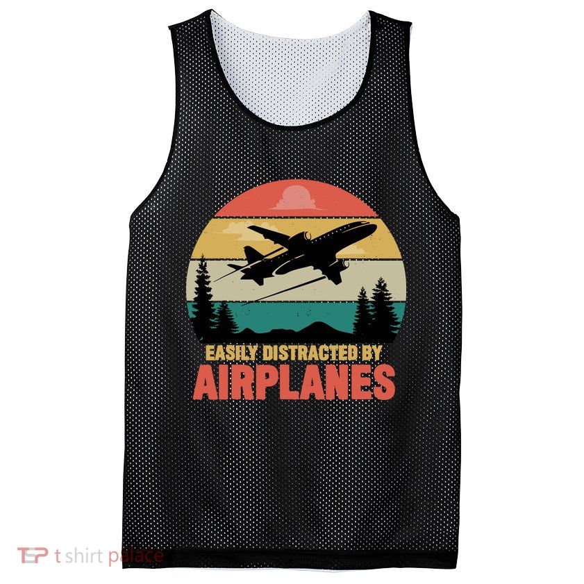 Easily Distracted By Airplanes Lover Retro Funny Pilot Mesh Reversible Basketball Jersey Tank
