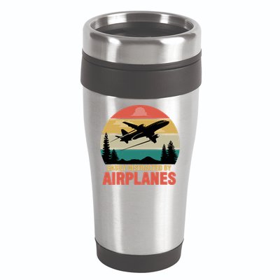 Easily Distracted By Airplanes Lover Retro Funny Pilot 16oz Travel Tumbler