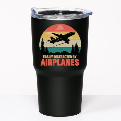 Easily Distracted By Airplanes Lover Retro Funny Pilot Tumbler