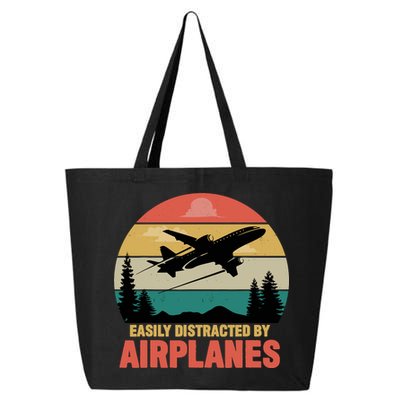 Easily Distracted By Airplanes Lover Retro Funny Pilot 25L Jumbo Tote
