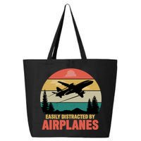 Easily Distracted By Airplanes Lover Retro Funny Pilot 25L Jumbo Tote