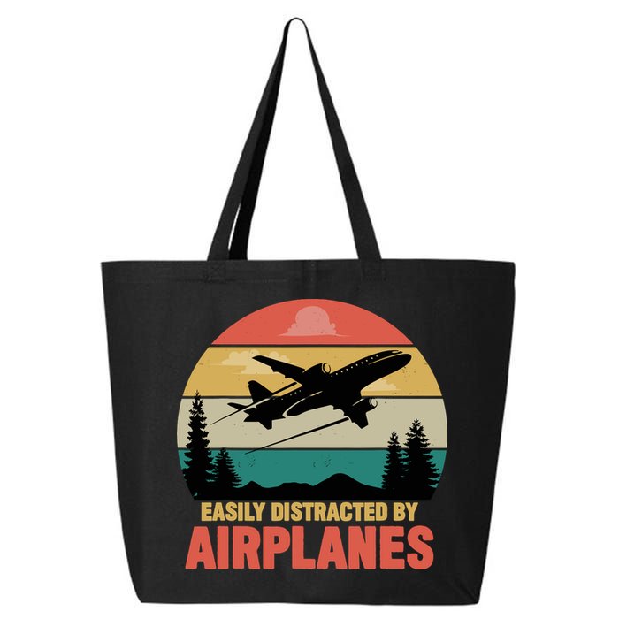 Easily Distracted By Airplanes Lover Retro Funny Pilot 25L Jumbo Tote