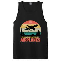 Easily Distracted By Airplanes Lover Retro Funny Pilot PosiCharge Competitor Tank