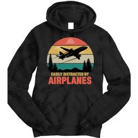 Easily Distracted By Airplanes Lover Retro Funny Pilot Tie Dye Hoodie