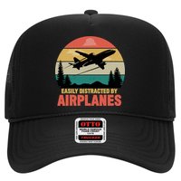 Easily Distracted By Airplanes Lover Retro Funny Pilot Hat