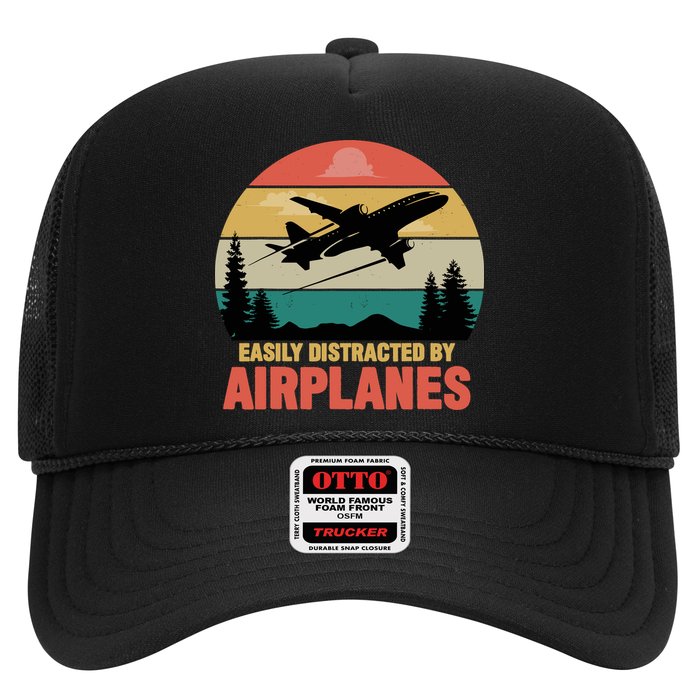 Easily Distracted By Airplanes Lover Retro Funny Pilot Hat