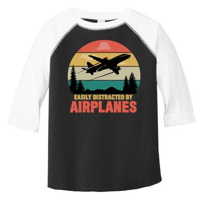 Easily Distracted By Airplanes Lover Retro Funny Pilot Toddler Fine Jersey T-Shirt