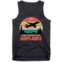 Easily Distracted By Airplanes Lover Retro Funny Pilot Tank Top