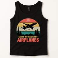 Easily Distracted By Airplanes Lover Retro Funny Pilot Tank Top