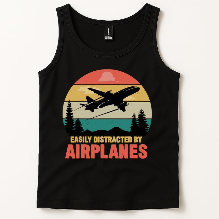 Easily Distracted By Airplanes Lover Retro Funny Pilot Tank Top