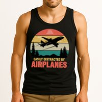 Easily Distracted By Airplanes Lover Retro Funny Pilot Tank Top