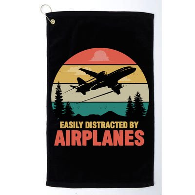Easily Distracted By Airplanes Lover Retro Funny Pilot Golf Towel