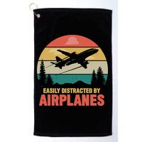 Easily Distracted By Airplanes Lover Retro Funny Pilot Golf Towel