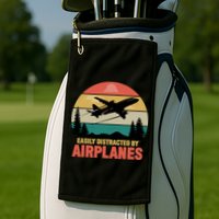 Easily Distracted By Airplanes Lover Retro Funny Pilot Golf Towel