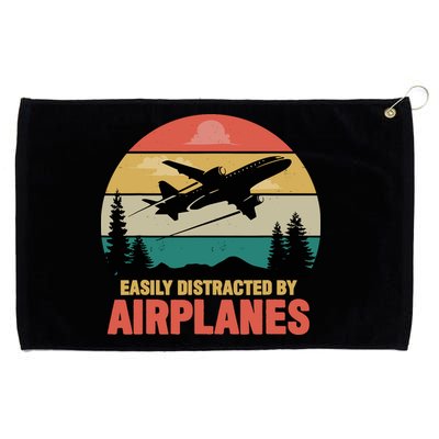 Easily Distracted By Airplanes Lover Retro Funny Pilot Grommeted Golf Towel