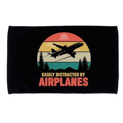 Easily Distracted By Airplanes Lover Retro Funny Pilot Microfiber Hand Towel