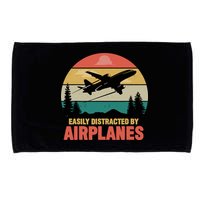 Easily Distracted By Airplanes Lover Retro Funny Pilot Microfiber Hand Towel