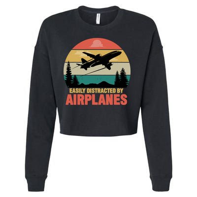 Easily Distracted By Airplanes Lover Retro Funny Pilot Cropped Pullover Crew