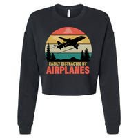 Easily Distracted By Airplanes Lover Retro Funny Pilot Cropped Pullover Crew