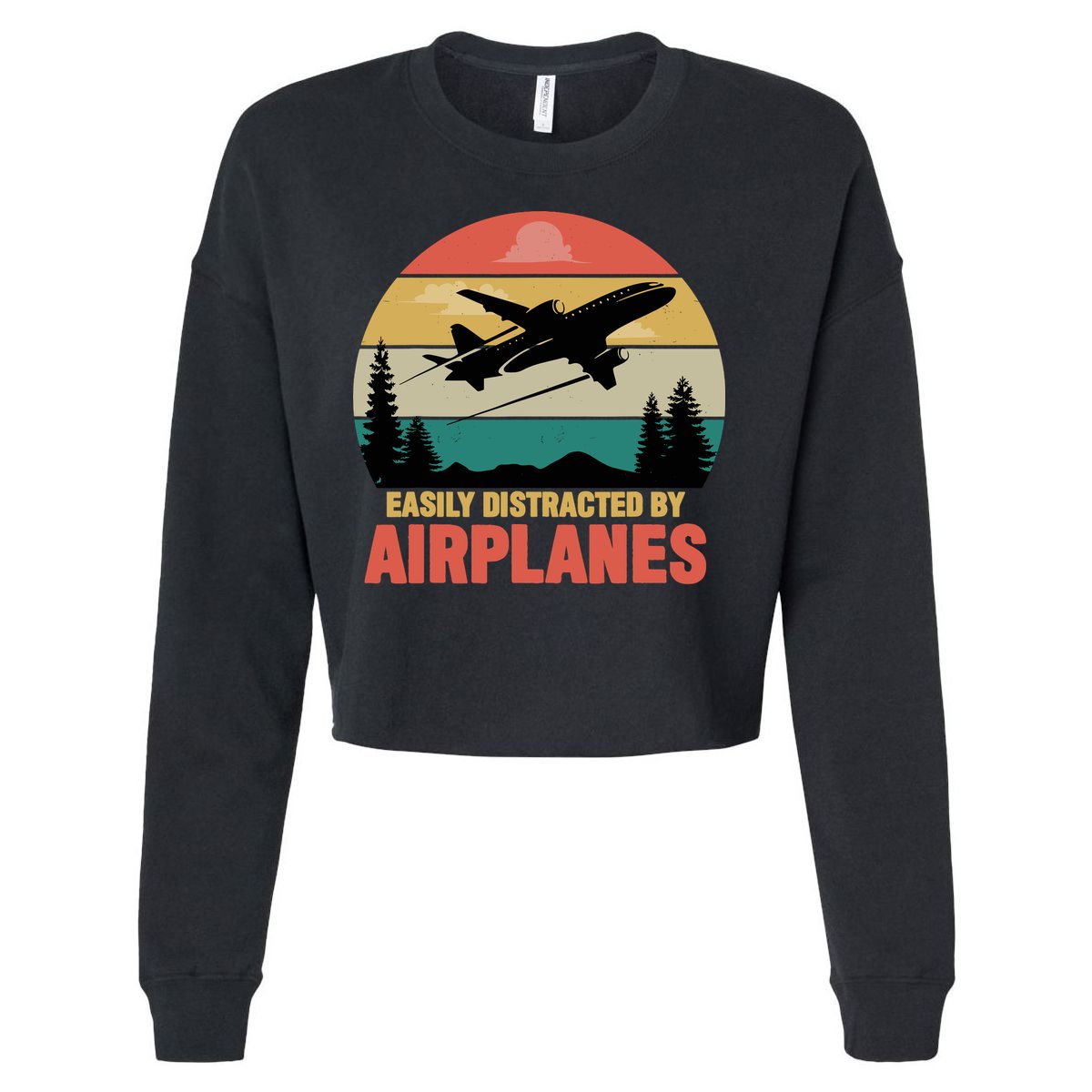 Easily Distracted By Airplanes Lover Retro Funny Pilot Cropped Pullover Crew