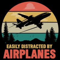 Easily Distracted By Airplanes Lover Retro Funny Pilot Kids T-Shirt