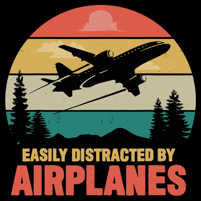 Easily Distracted By Airplanes Lover Retro Funny Pilot Kids T-Shirt
