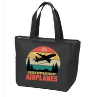 Easily Distracted By Airplanes Lover Retro Funny Pilot Zip Tote Bag