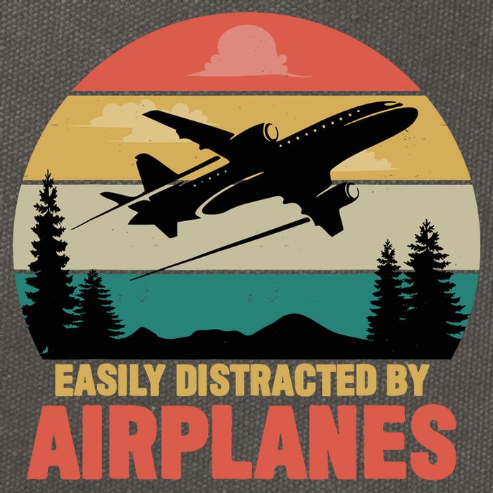 Easily Distracted By Airplanes Lover Retro Funny Pilot Cotton Canvas Backpack