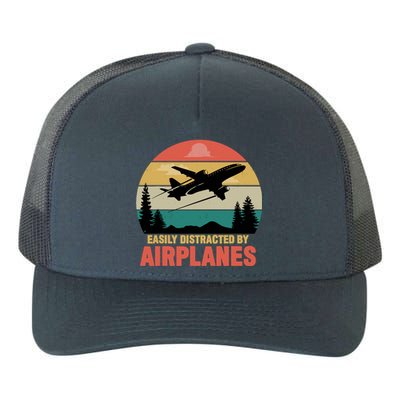 Easily Distracted By Airplanes Lover Retro Funny Pilot Yupoong Adult 5-Panel Trucker Hat