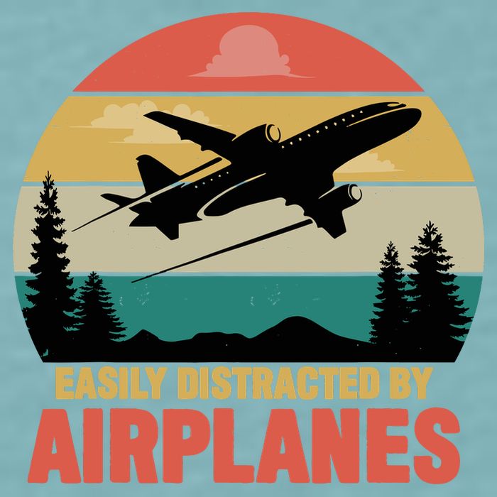Easily Distracted By Airplanes Lover Retro Funny Pilot Sueded Cloud Jersey T-Shirt