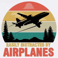 Easily Distracted By Airplanes Lover Retro Funny Pilot Garment-Dyed Sweatshirt