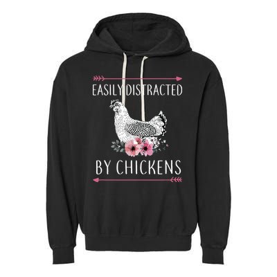 Easily Distracted By Chickens For Chicken Lovers Funny Garment-Dyed Fleece Hoodie
