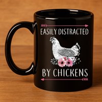 Easily Distracted By Chickens For Chicken Lovers Funny 11oz C Handle Ceramic Mug