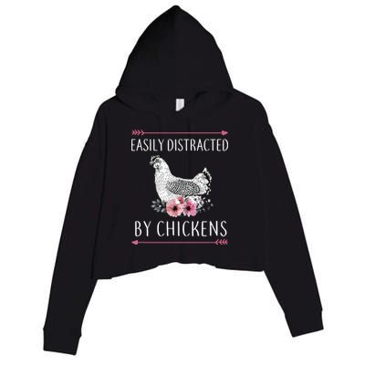 Easily Distracted By Chickens For Chicken Lovers Funny Crop Fleece Hoodie
