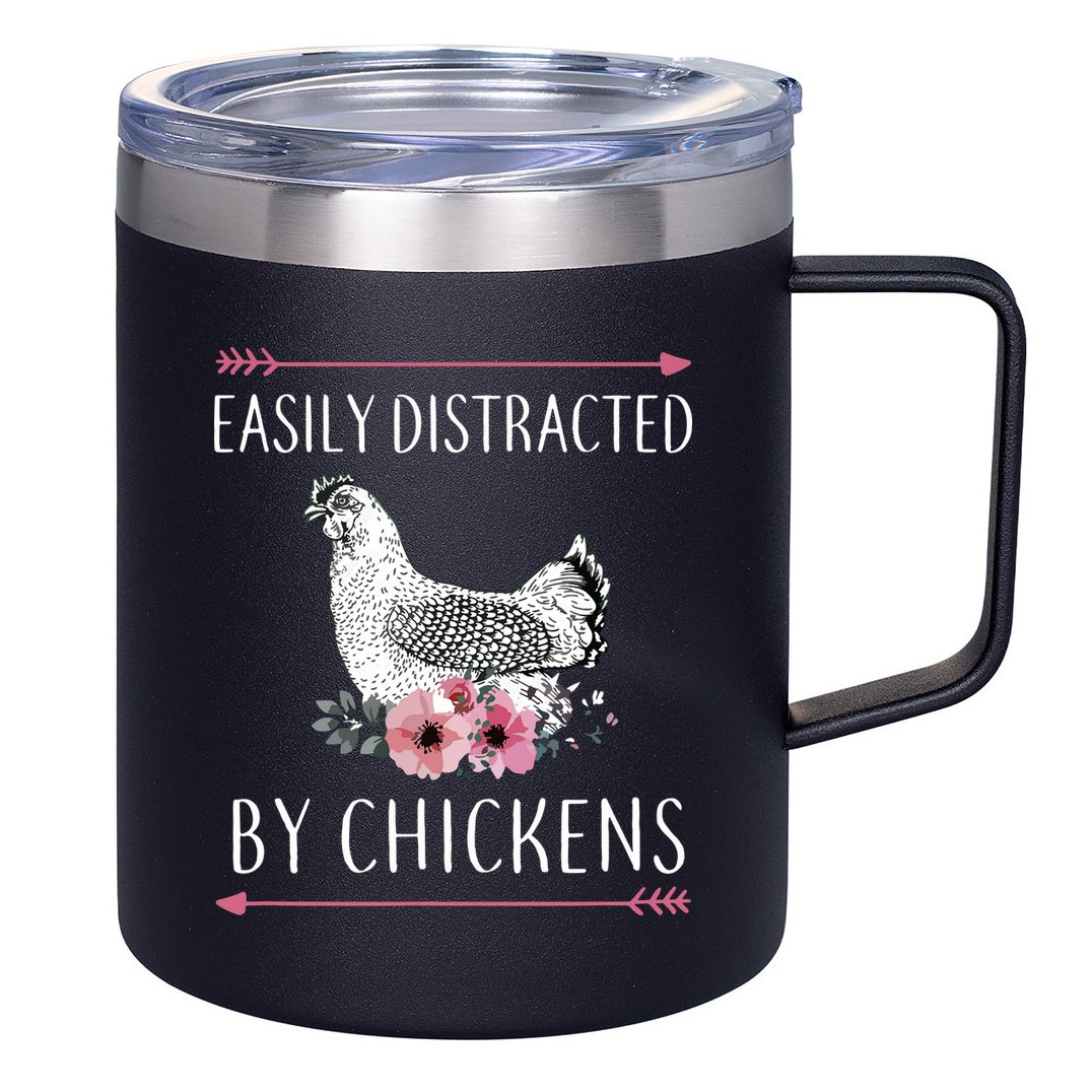 Easily Distracted By Chickens For Chicken Lovers Funny 12oz Stainless Steel Coffee Mug