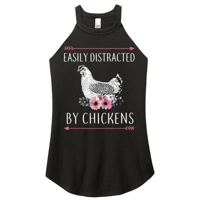 Easily Distracted By Chickens For Chicken Lovers Funny Women's Perfect Tri Rocker Tank