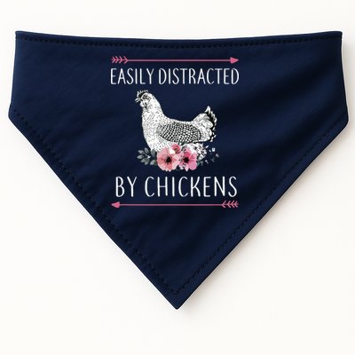Easily Distracted By Chickens For Chicken Lovers Funny USA-Made Doggie Bandana