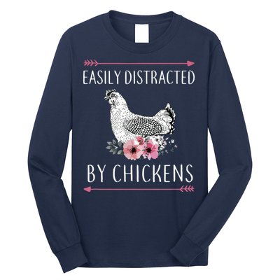 Easily Distracted By Chickens For Chicken Lovers Funny Long Sleeve Shirt