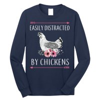 Easily Distracted By Chickens For Chicken Lovers Funny Long Sleeve Shirt