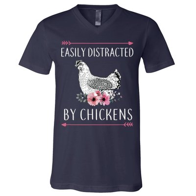 Easily Distracted By Chickens For Chicken Lovers Funny V-Neck T-Shirt